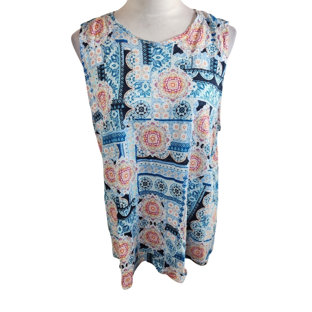 J.Jill Love Linen Blue Paisley Medallion Sleeveless Tank Top Plus Size 1X Womens